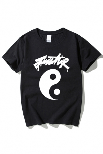 Unique Letter Tai Chi Printed Short Sleeves Round Neck Summer T-Shirt for Men