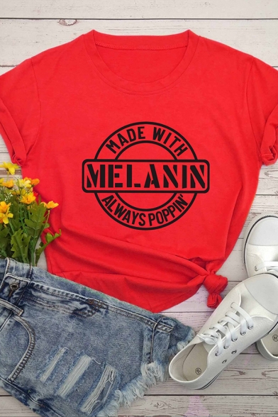 Womens Simple Letter MELANIN Printed Short Sleeves Casual T-Shirt