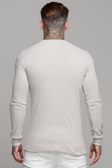 Men's Casual Simple Plain Long Sleeves Round Neck Slim Fitted Knitwear Sweater