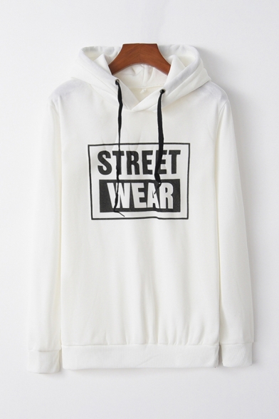 Casual Letter STREET WEAR Printed Long Sleeves Relaxed Fit Drawstring Hoodie