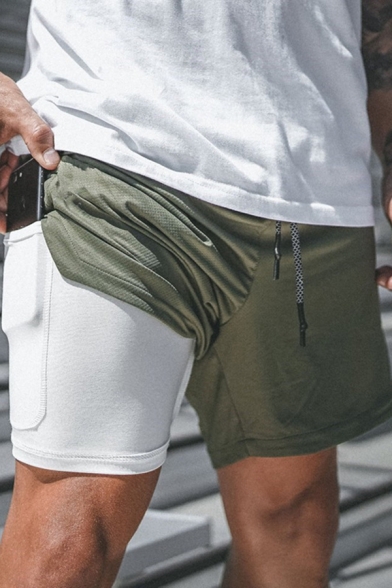 Mens Designer Double Layered Pocket Inside Drawstring Waist Sport Training Active Shorts