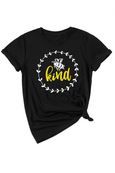 Hot Popular Bee KIND Letter Printed Short Sleeves Round Neck Graphic T-Shirt