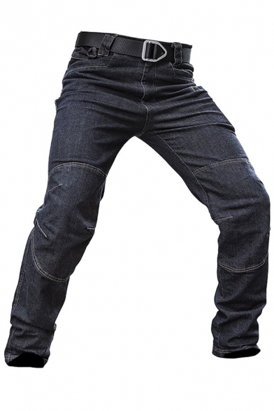 Men's Unique Plain Zipper Fly Straight Fit Casual Jeans