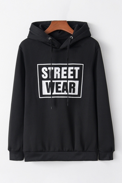 Casual Letter STREET WEAR Printed Long Sleeves Relaxed Fit Drawstring Hoodie