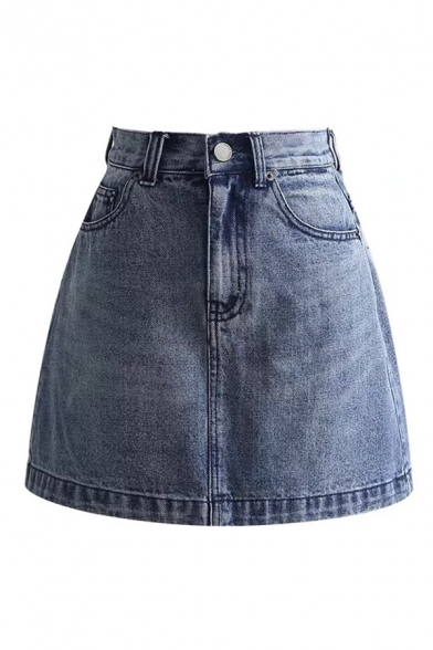 Cool Girls' High Rise Zipper Front Mini Plain A-Line Denim Skirt