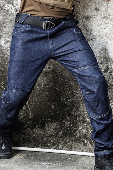 Men's Unique Plain Zipper Fly Straight Fit Casual Jeans
