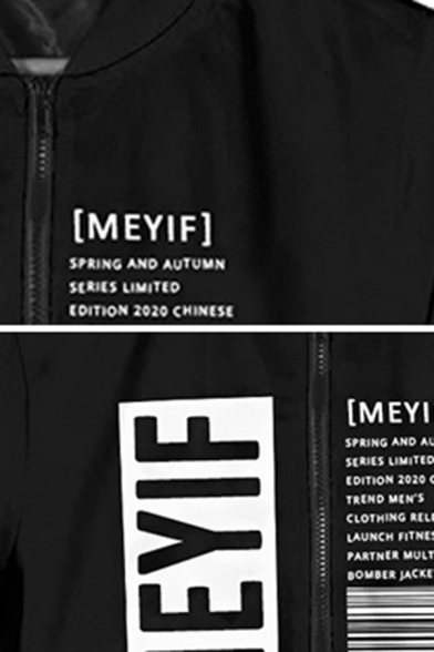 Classic MEYIF Letter Printed Stand Collar Long Sleeves Zipper Placket Loose Casual Jacket