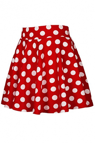 Cute Pretty Elastic Waist Polka Dot Printed Mini Pleated A-Line Skirt for Girls