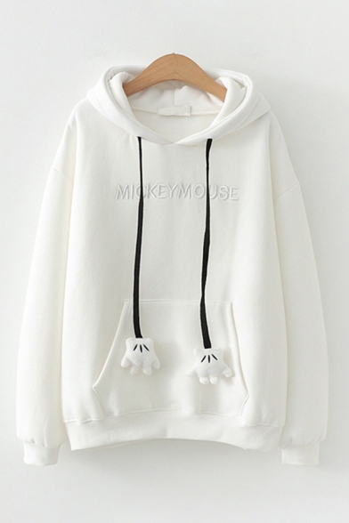 Funny Drawstring Embroidered Letter MICKEY MOUSE Print Long Sleeves Baggy Thick Bear Ear Hoodie