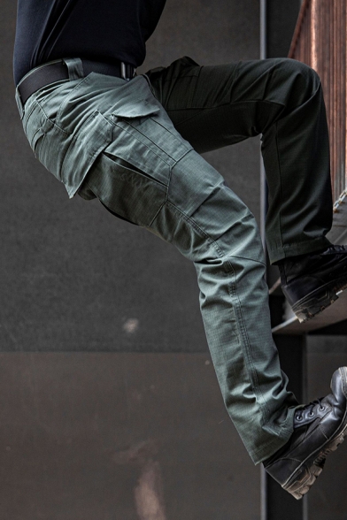 Men's Classic Plain Camouflage Print Zip Placket Straight Pants Outdoor Sport Trousers