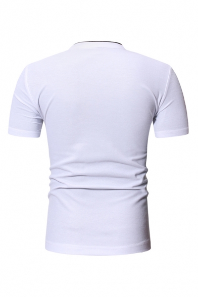 Casual Mens Short Sleeve V-Neck Color Block Slim Fitted Tee Top
