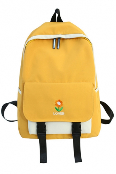 Fashionable Korean Style Letter LOVER Sunflower Embroidered Contrast Backpack