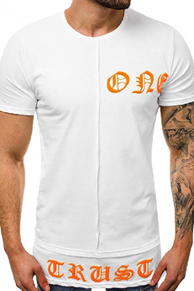 Fashionable Mens Short Sleeve Crew Neck Letter Printed Relaxed Fit T-Shirt