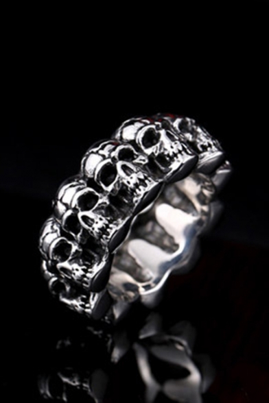 Punk Street Boys All Over Skull Stainless Steel Ring in Silver
