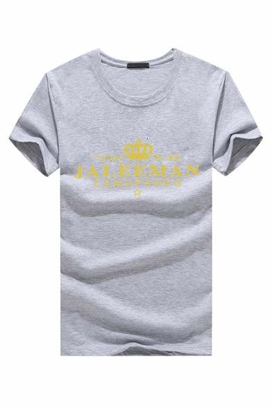 Stylish Short Sleeve Crew Neck Letter JALEEMAN Crown Graphic Fitted T-Shirt