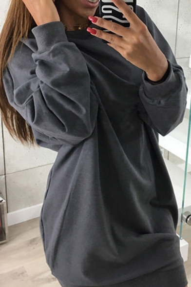 Stylish Women's Long Sleeve Crew Neck Solid Color Oversize Pullover Sweatshirt