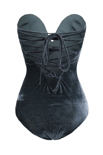 Chic Stylish Girls Sleeveless Strapless Lace Up Back Solid Color Slim Fit Corset Bodysuit