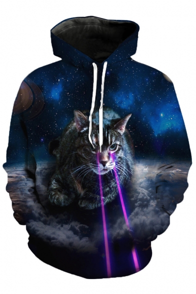 Fashion Hooded Galaxy Cat 3D Printed Long Sleeve Hoodie Sweatshirt