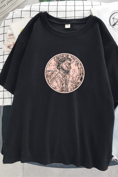 Korean Girls Short Sleeve Round Neck Coin Printed Oversize T-Shirt