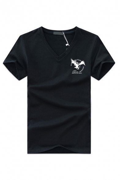 Leisure Short Sleeve V-Neck Eagle Patterned Slim Fit T-Shirt for Guys