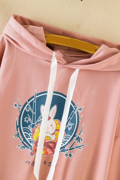 Women's Fashionable Long Sleeve Drawstring Rabbit Patterned Relaxed Fit Rabbit Ears Hoodie