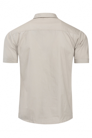 Basic Cool Mens Short Sleeve Lapel Collar Flap Pocket Button Front Slim Fit Shirt
