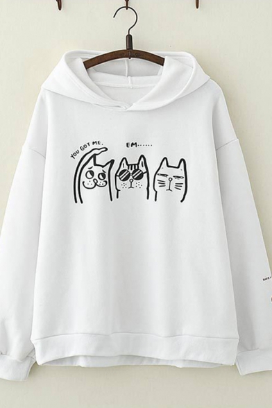 Chic Cute Girls Long Sleeve Letter YOU GOT ME Cat Graphic Relaxed Fit Hoodie
