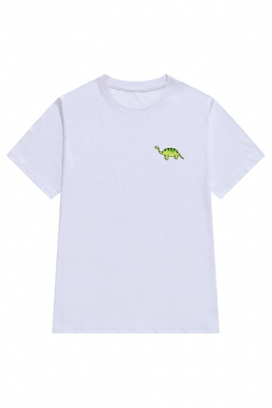 Simple Womens Short Sleeve Crew Neck Letter FASHIONABLE Dinosaur Graphic Relaxed T Shirt