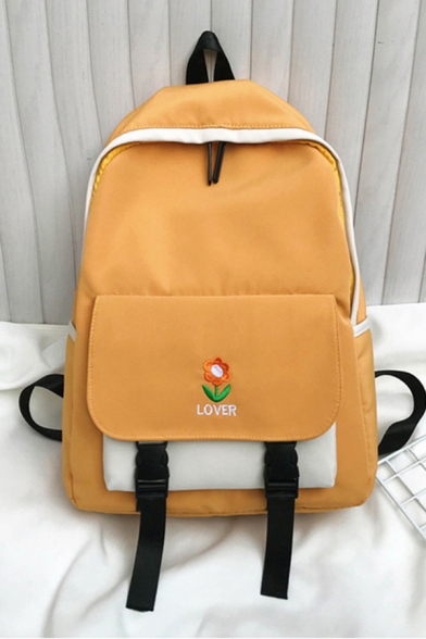 Fashionable Korean Style Letter LOVER Sunflower Embroidered Contrast Backpack
