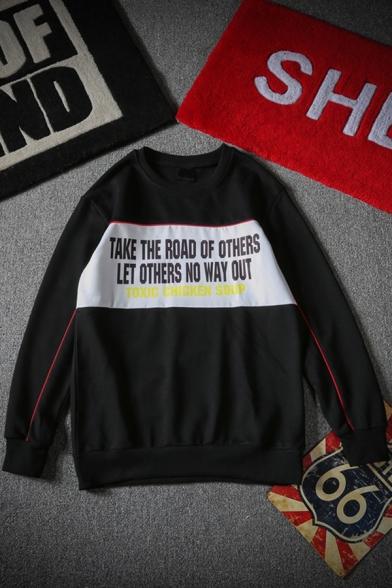 Leisure Simple Long Sleeve Crew Neck TAKE THE ROAD OF OTHERS Comic Graphic Loose Pullover Sweatshirt