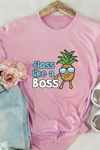 Lovely Letter FLOSS LIKE A BOSS Pineapple Graphic Relaxed Fit Tee Top for Girls