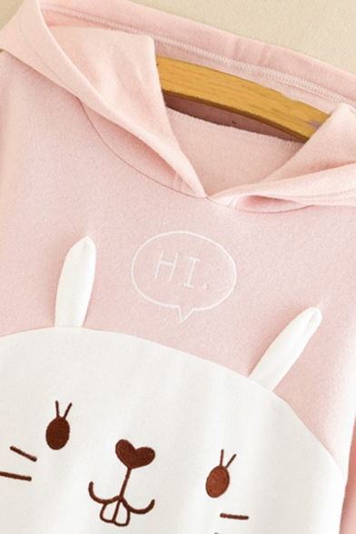 Popular Lovely Girls' Pink Long Sleeve Rabbit Patterned Panel Letter HI Oversize Ears Hoodie