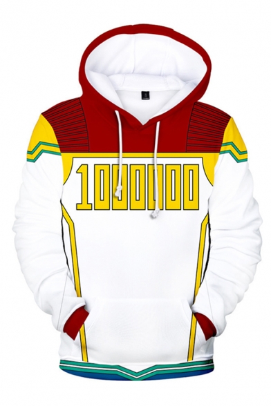 Cool Street Boys' White Long Sleeve 1000000 Number Stripe Print Colorblocked Relaxed Hoodie with Pocket