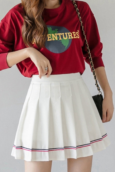Fashion Girls High Rise Stripe Printed Mini Pleated A-Line Tennis Skirt