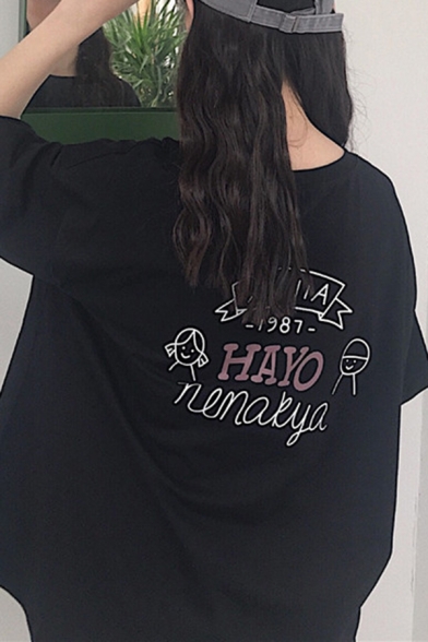 Preppy Girls' Short Sleeve Crew Neck Letter HAYO Printed Loose Fit T-Shirt