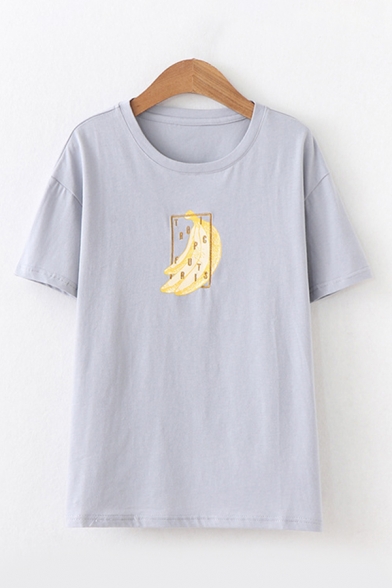 Basic Summer Womens Short Sleeve Round Neck Letter Print Banana Graphic Relaxed T-Shirt