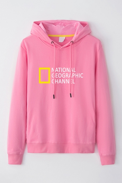 Cool Long Sleeve Drawstring Letter NATIONAL GEOGRAPHIC CHANNEL Geo Graphic Loose Fit Hoodie for Guys