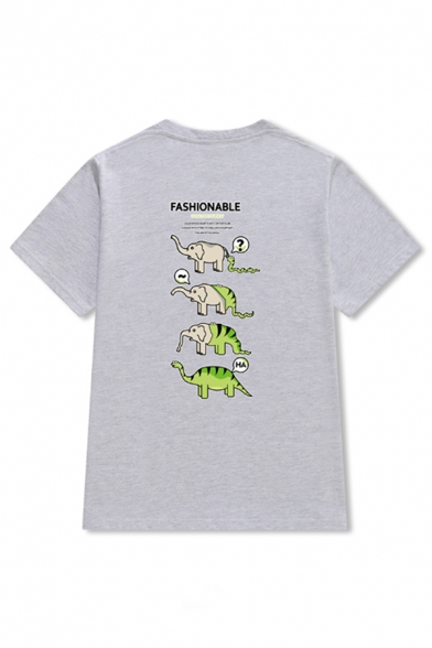 Simple Womens Short Sleeve Crew Neck Letter FASHIONABLE Dinosaur Graphic Relaxed T Shirt