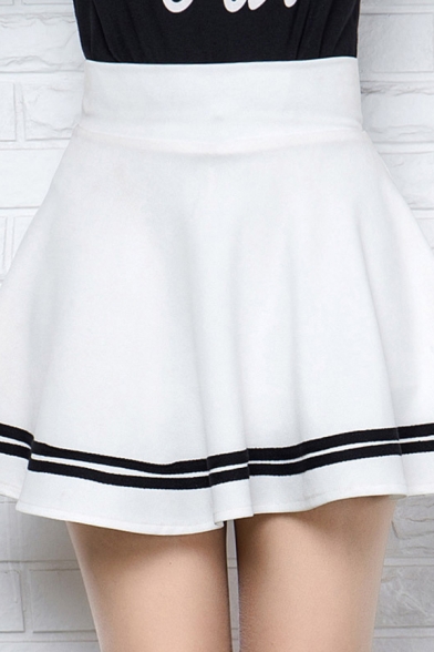 Preppy Girls High Rise Stripe Print Mini Pleated A-Line Skirt