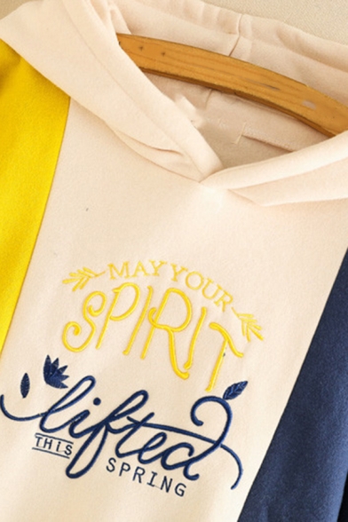 Street Trendy Girls' Long Sleeve Letter SPIRIT LIFTED Printed Colorblocked Loose Fit Hoodie in Yellow
