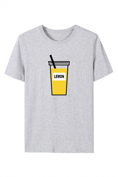 Stylish Boys' Short Sleeve Crew Neck Lemon Graphic Slim Fit T Shirt