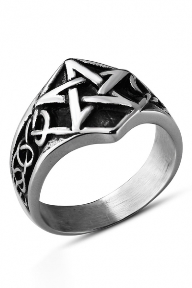 Punk Style Mens Pentagram Geo Ring in Silver