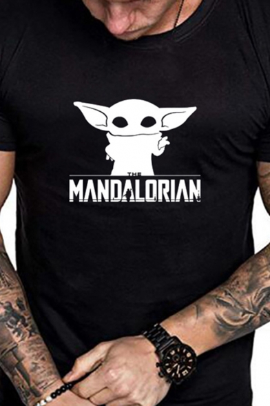Classic Men's Short Sleeve Crew Neck MANDALORIAN Letter Devil Print Slim Fit T Shirt