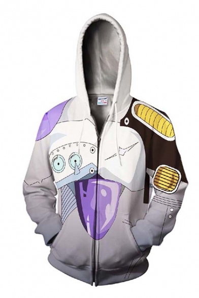 Popular Chic Long Sleeve Drawstring Zip Up 3D Anime Cosplay Relaxed Hoodie in White