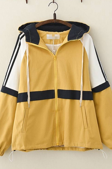 Leisure Classic Girls Long Sleeve Hooded Drawstring Zip Up Color Block Relaxed Fit Thick Jacket