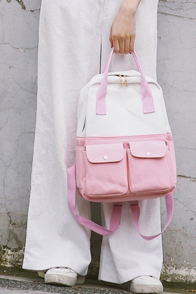 Preppy Looks Cute Colorblocked Utility Canvas Backpack