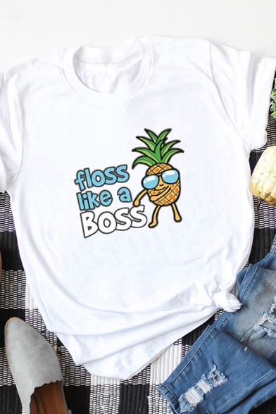 Lovely Letter FLOSS LIKE A BOSS Pineapple Graphic Relaxed Fit Tee Top for Girls