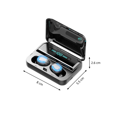 TWS F9 LED Screen Wireless Bluetooth Headset V5.0 HIFI Vioce Waterproof Bluetooth Headset with Charging Box, White/Black