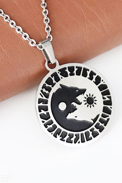 Vintage Viking Symbol Wolf Sun and Moon Cool Pendant