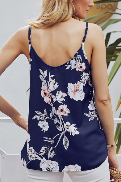 Beach Girls Sleeveless V-Neck All Over Floral Patterned Button Front Relaxed Fit Cami Top